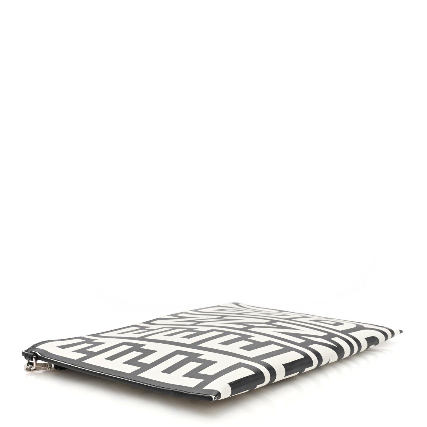X MARC JACOBS Vitello King Logo Print Large Flat Pouch Black White