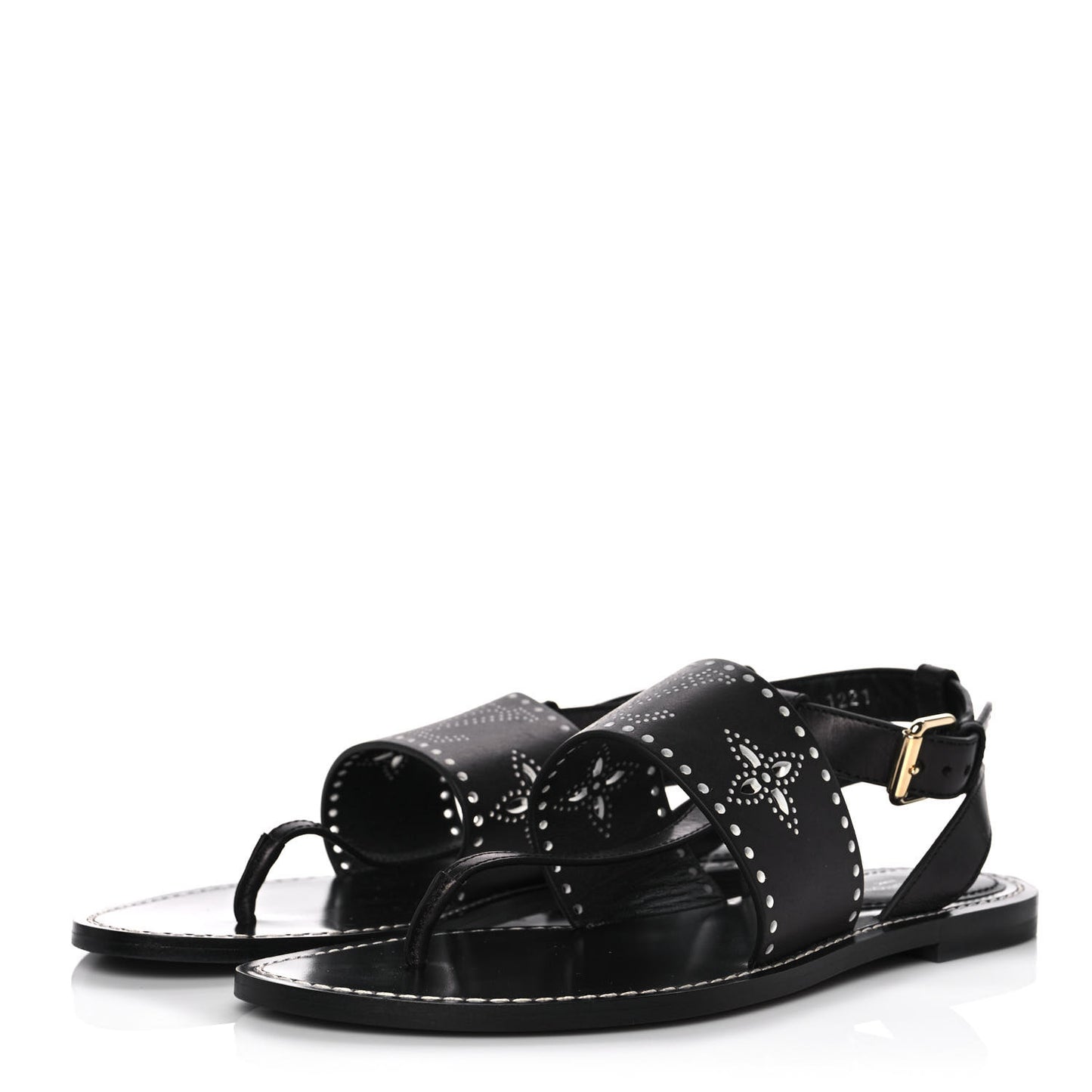 Soft Calfskin Perforated Horizon Flat Sandals 38 Black