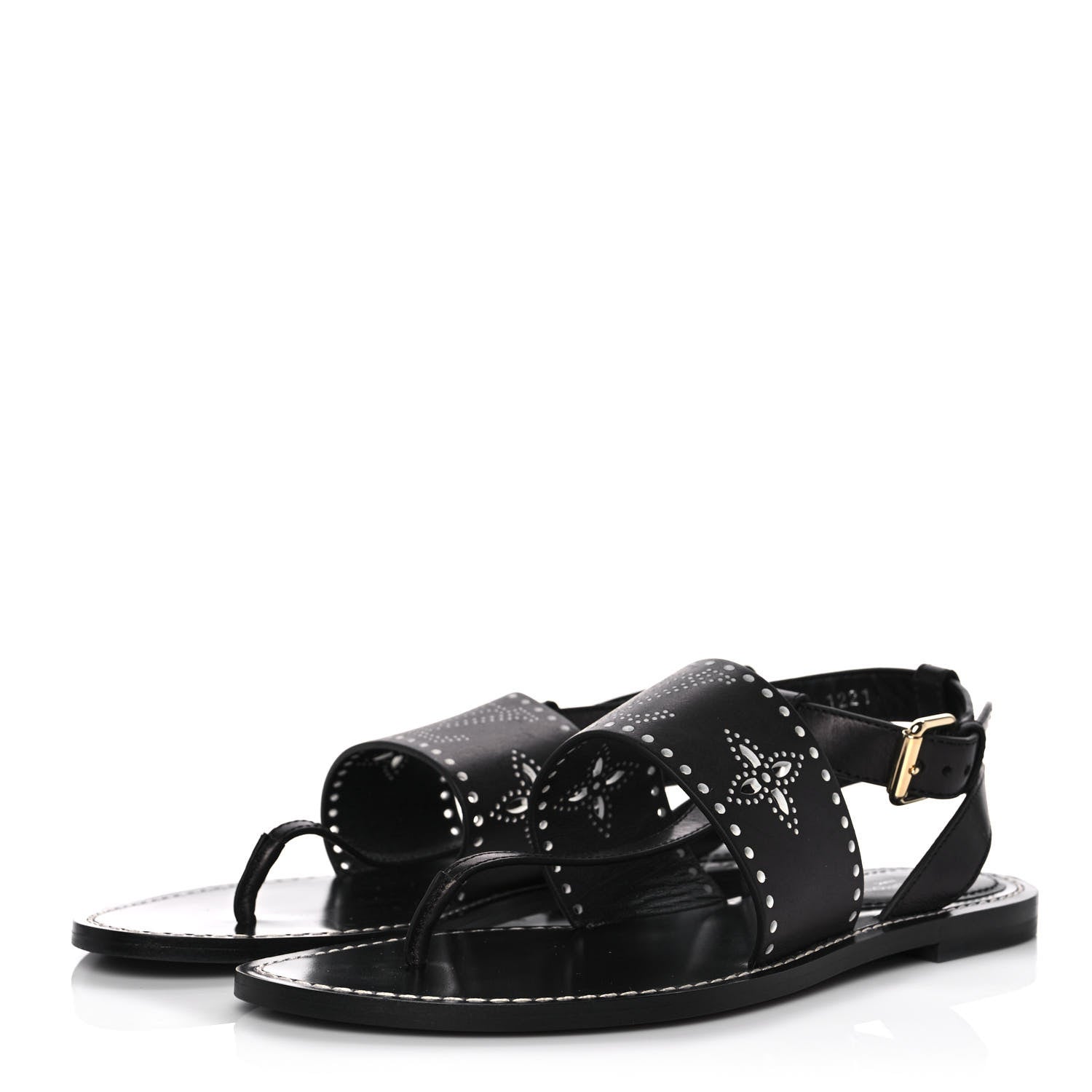 Louis Vuitton Soft Calfskin Perforated Horizon Flat Sandals 38 Black 3 of 10