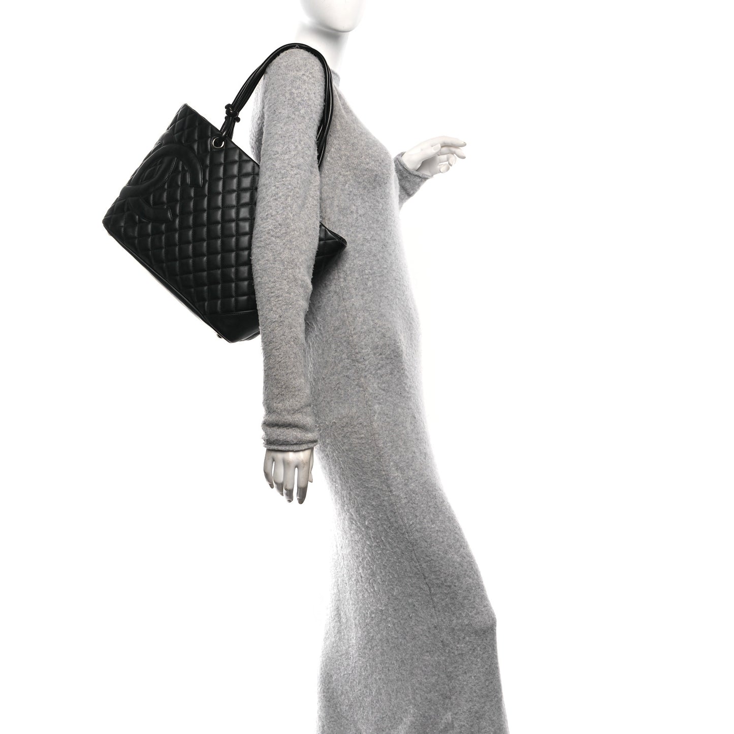 Calfskin Quilted Large Cambon Tote Black