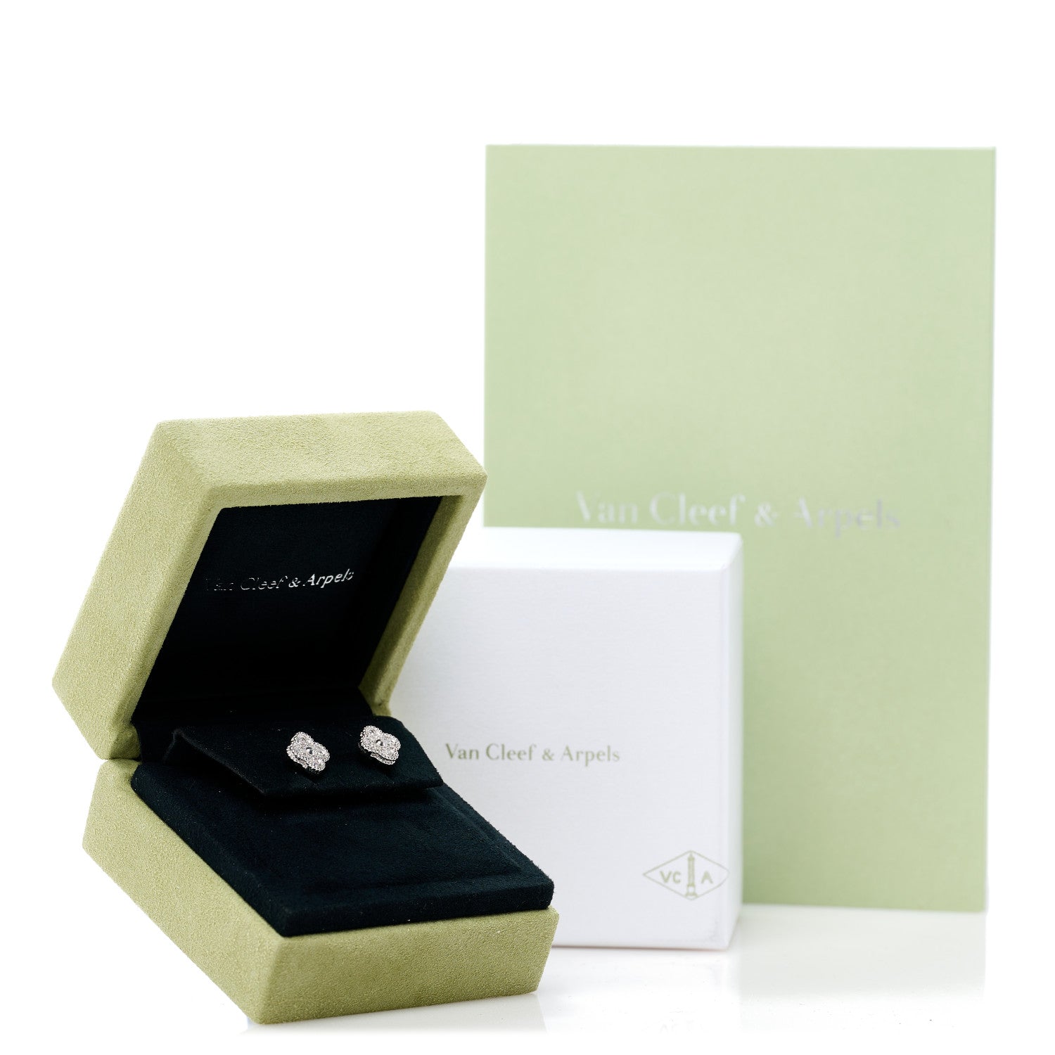 Van Cleef & Arpels 18K White Gold Diamond Sweet Alhambra Earrings 6 of 6