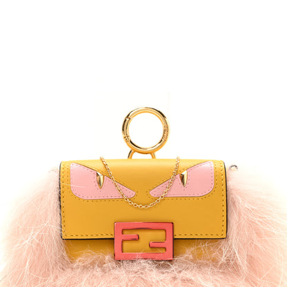 Fendi Nappa Fox Fur Monster Eyes Nano Baguette Charm Giallo Rosa 7 of 9