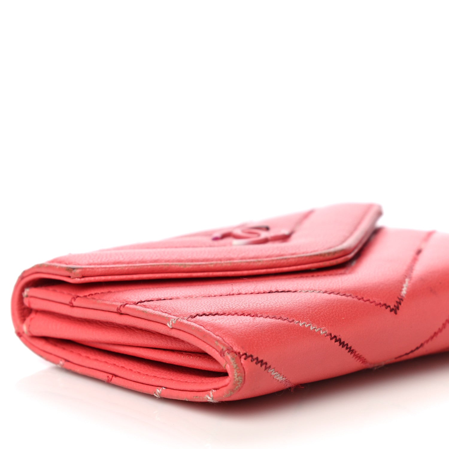 Chanel Lambskin Chevron Quilted Card Holder Pink 10 of 19