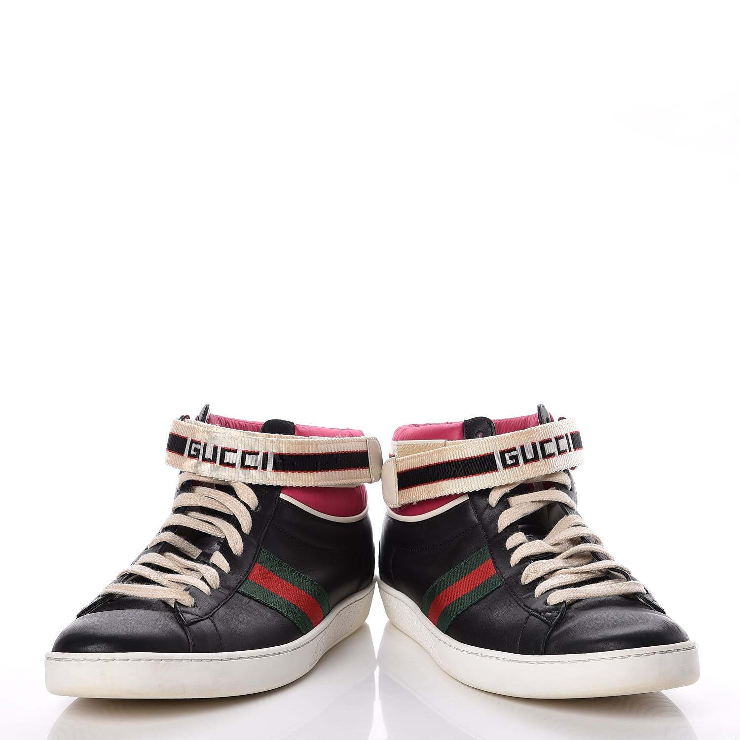 Gucci Calfskin Ayers Web New Ace Stripe High Top Sneakers 39.5 Black 6 of 12