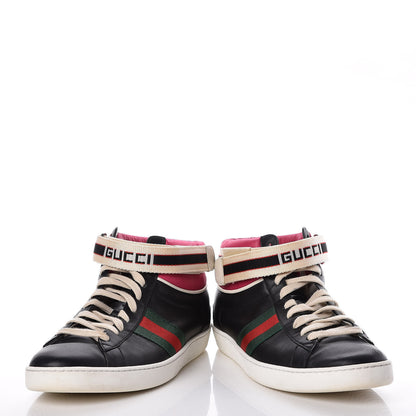 Gucci Calfskin Ayers Web New Ace Stripe High Top Sneakers 39.5 Black 6 of 12