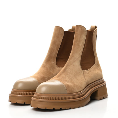 Chanel Suede Lambskin Cap Toe Ankle Boots 36.5 Light Brown 3 of 7