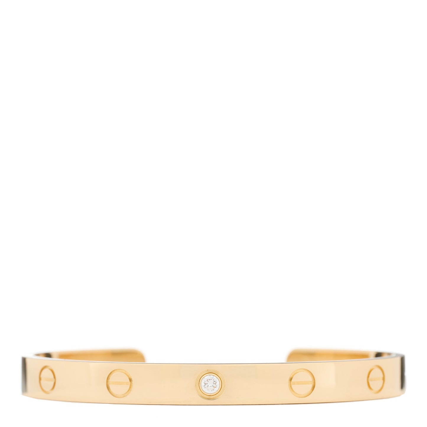 18K Yellow Gold 1 Diamond LOVE Cuff Bracelet 17