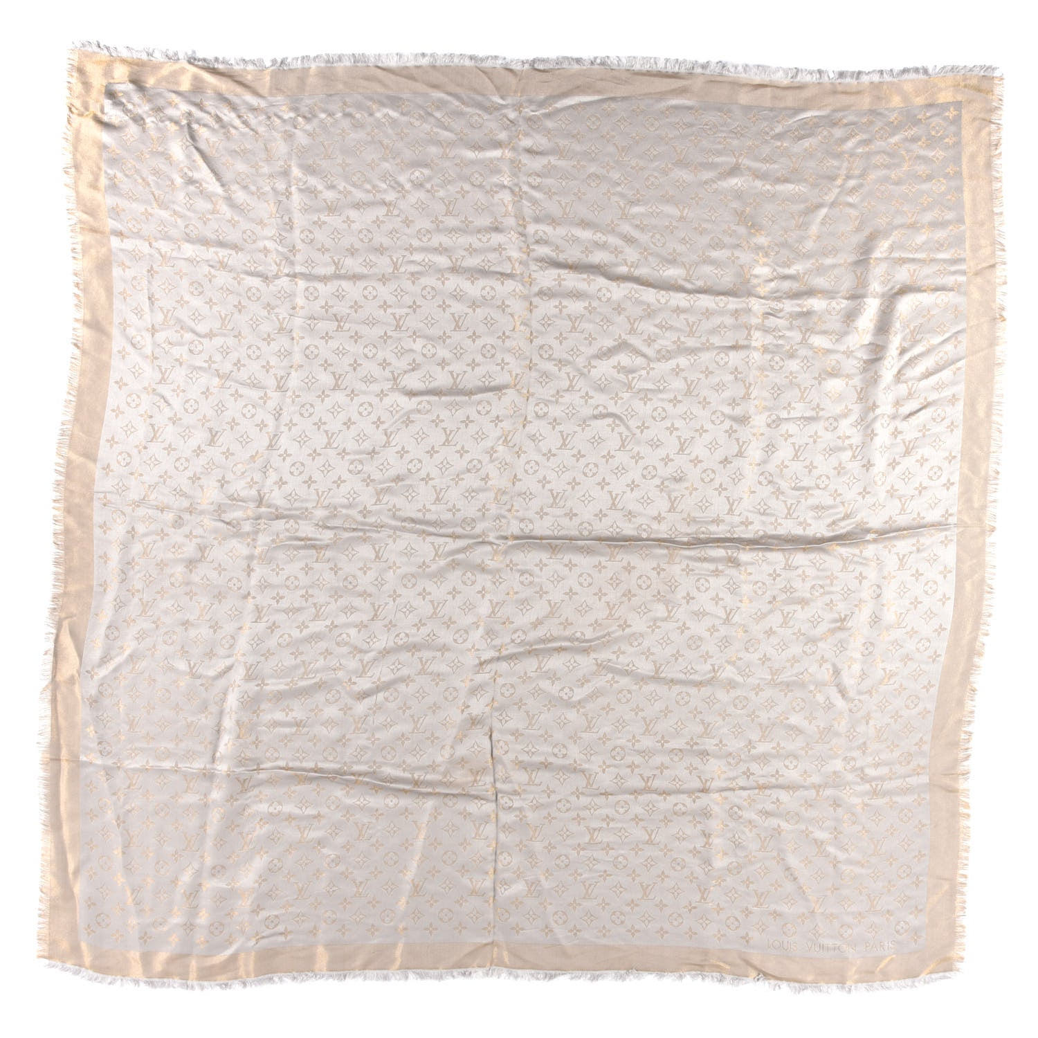 Louis Vuitton Silk Lurex Wool Monogram Shine Shawl Greige 1 of 3