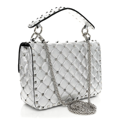 Valentino Garavani Metallic Nappa Medium Rockstud Spike Shoulder Bag Silver 4 of 10