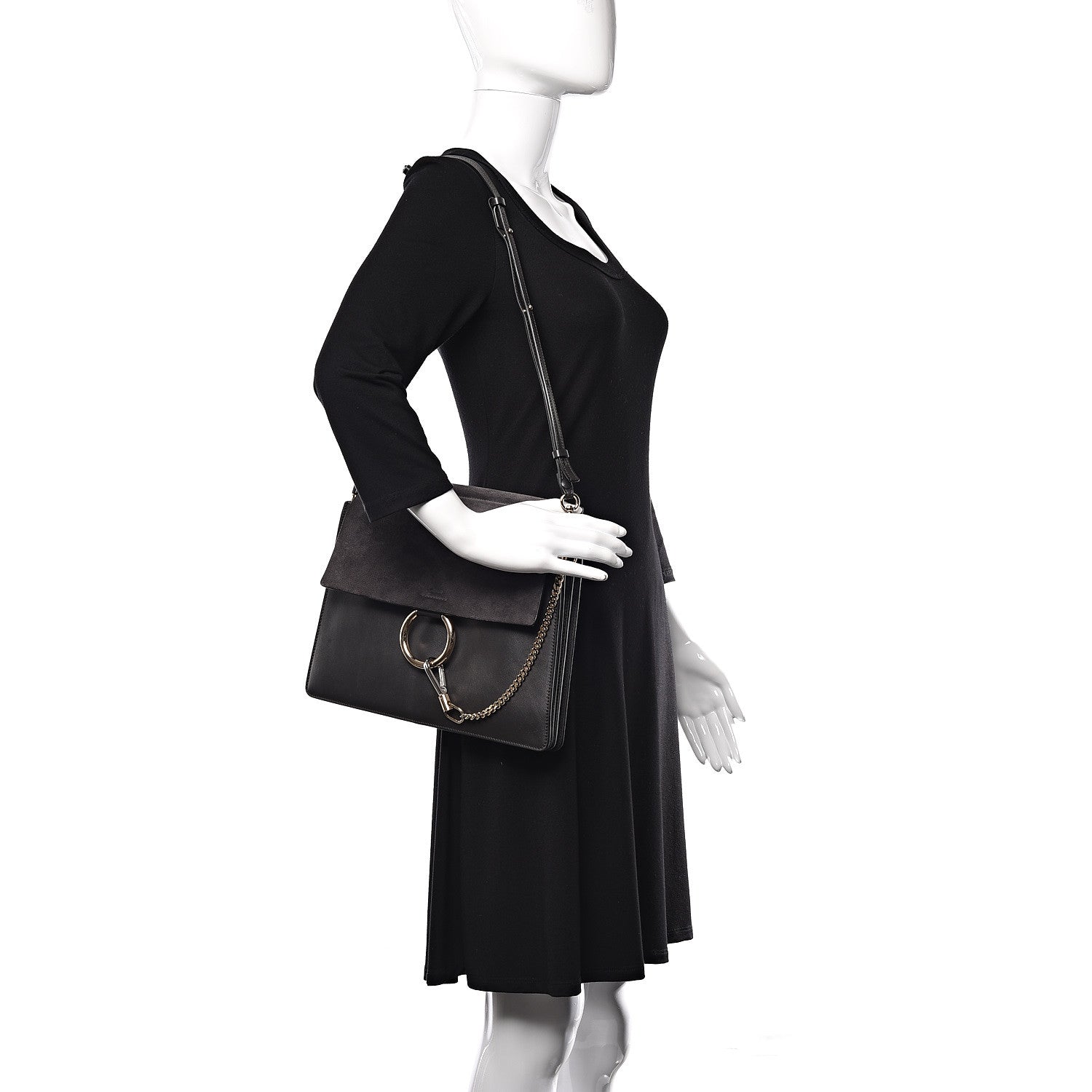 Chloe Suede Calfskin Medium Faye Shoulder Bag Carbon Grey 2 of 10