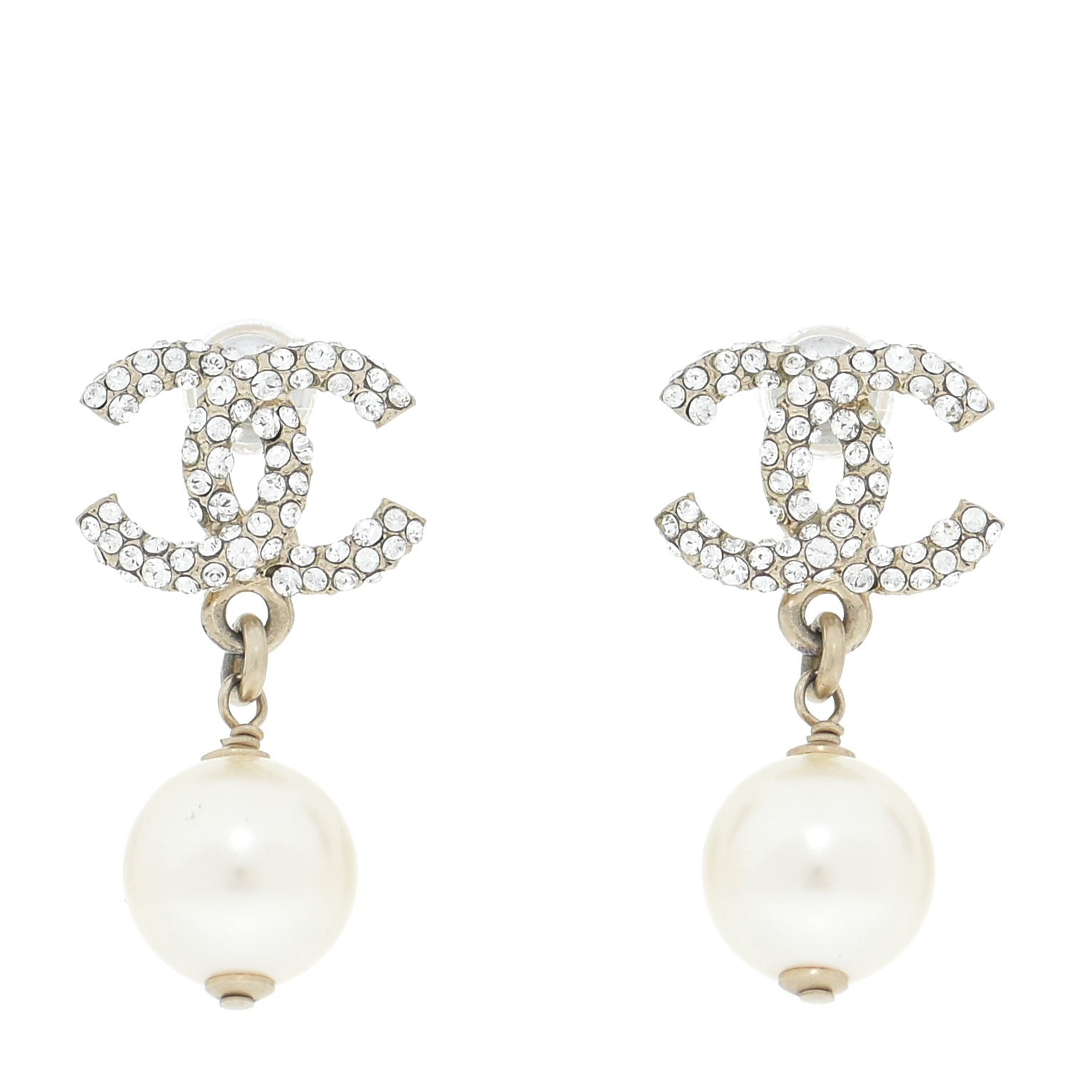 Chanel Pearl CC Drop Earrings Gold Silver 1 of 5