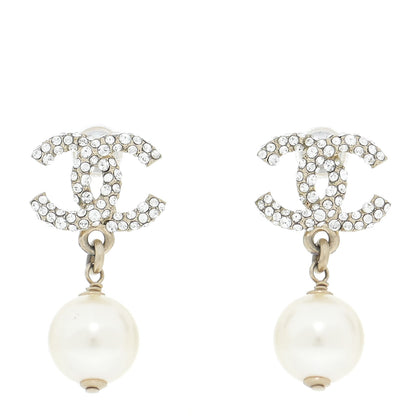 Chanel Pearl CC Drop Earrings Gold Silver 1 of 5