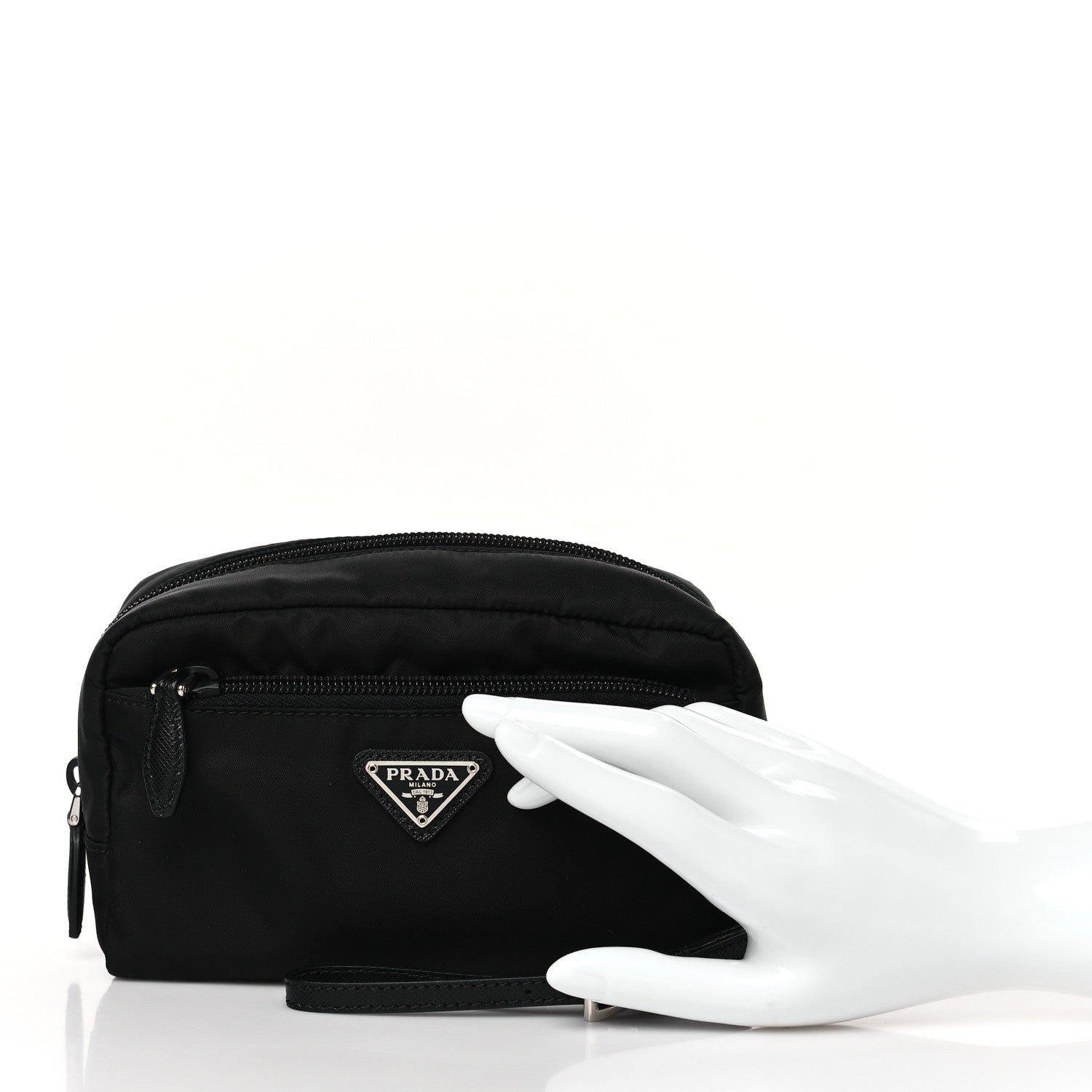 Prada Re-Nylon Saffiano Pouch Wristlet Black 2 of 8