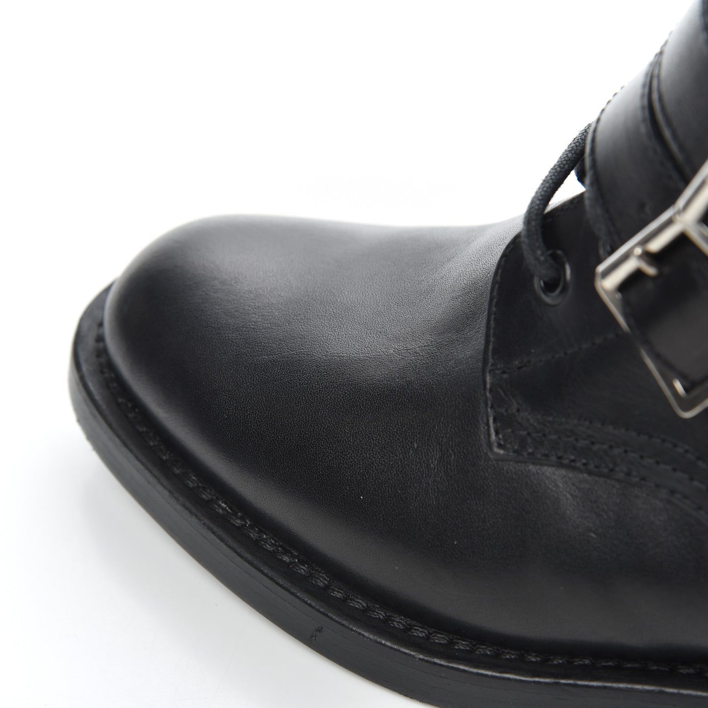 Smooth Calfskin Studded Strap Rangers Boots 37.5 Black