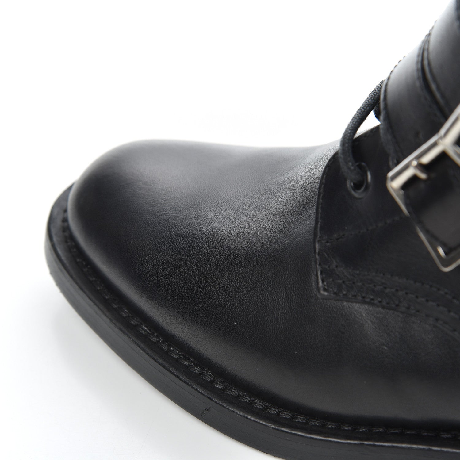 Saint Laurent Smooth Calfskin Studded Strap Rangers Boots 37.5 Black 13 of 16