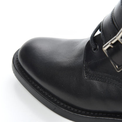 Saint Laurent Smooth Calfskin Studded Strap Rangers Boots 37.5 Black 13 of 16