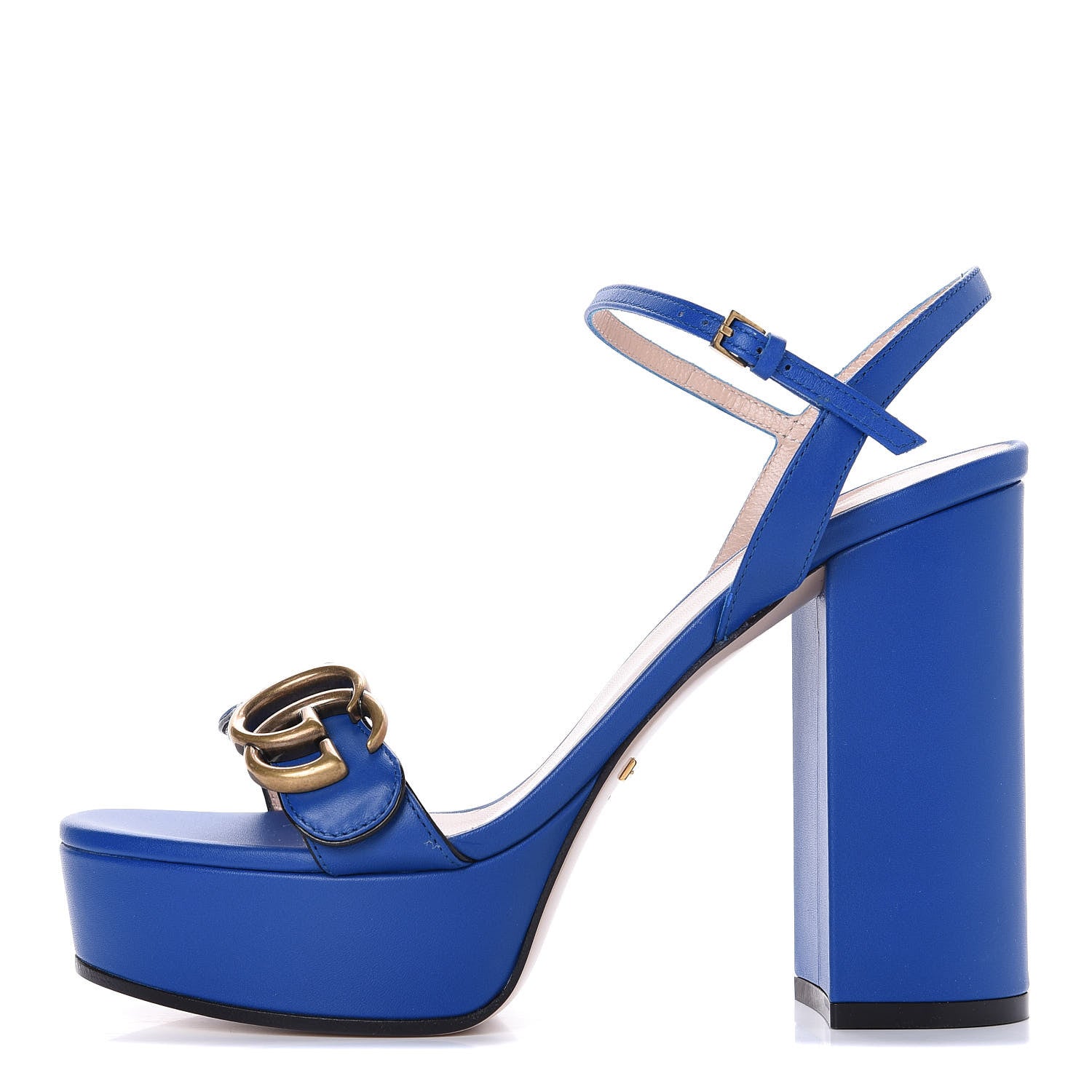 Gucci Calfskin GG Marmont Ankle Wrap 30/115mm Platform Sandals 36.5 Bright Blue 1 of 10