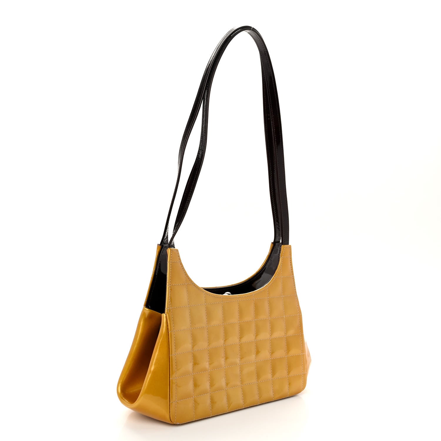 Chanel Patent Metallic Quilted Chocolate Bar Kiss Lock CC Shoulder Bag Gold 3 of 9