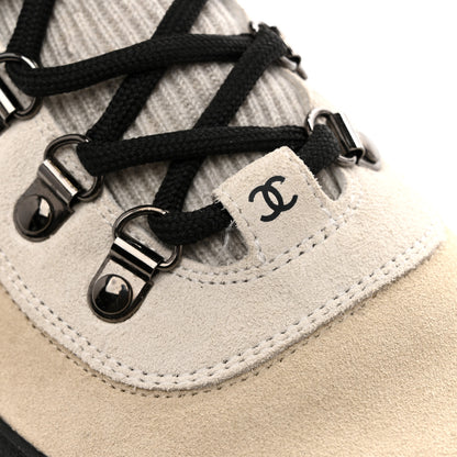 Chanel Suede Calfskin Knit CC High Top Lace Up Sneakers 40 Ivory Light Gray 10 of 11