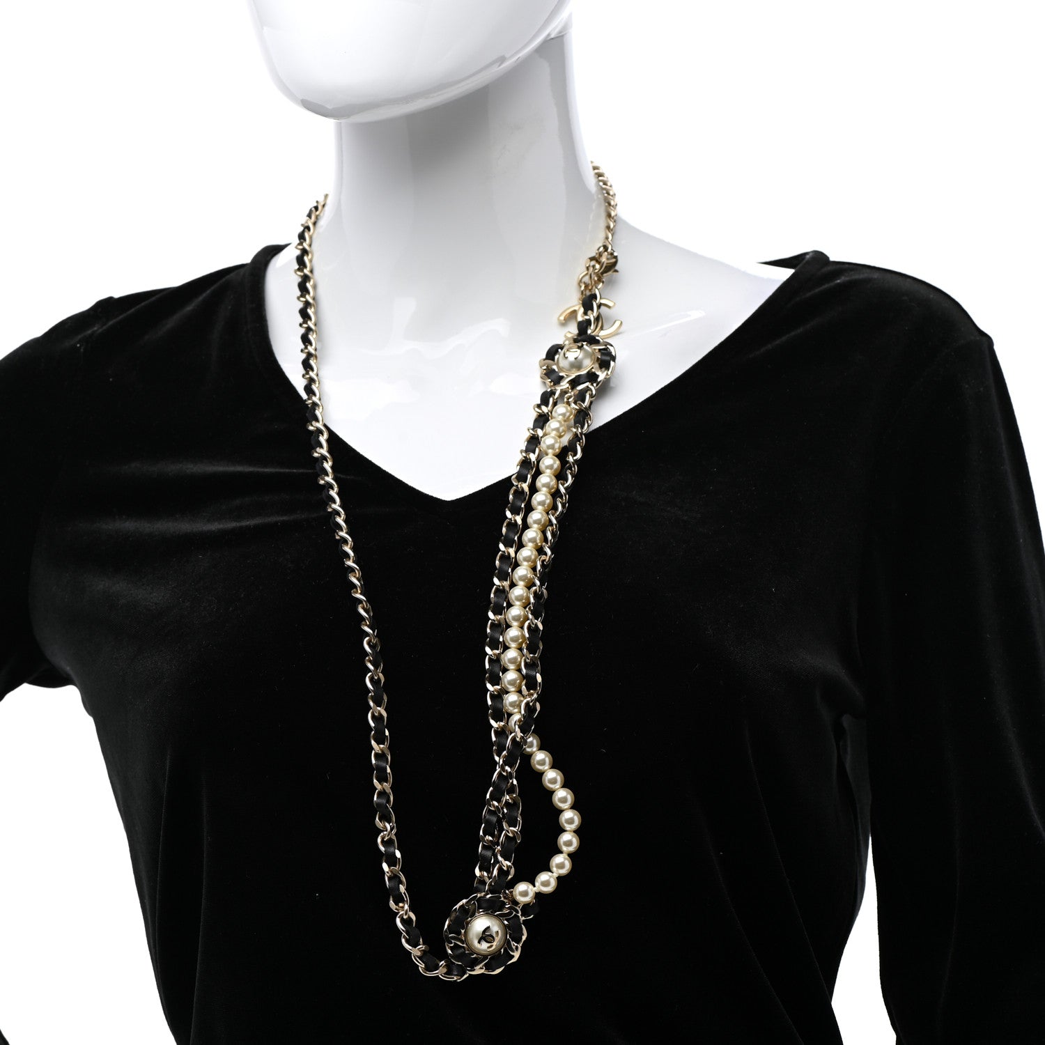 Chanel Pearl Calfskin CC Chain Necklace Black Gold 2 of 6