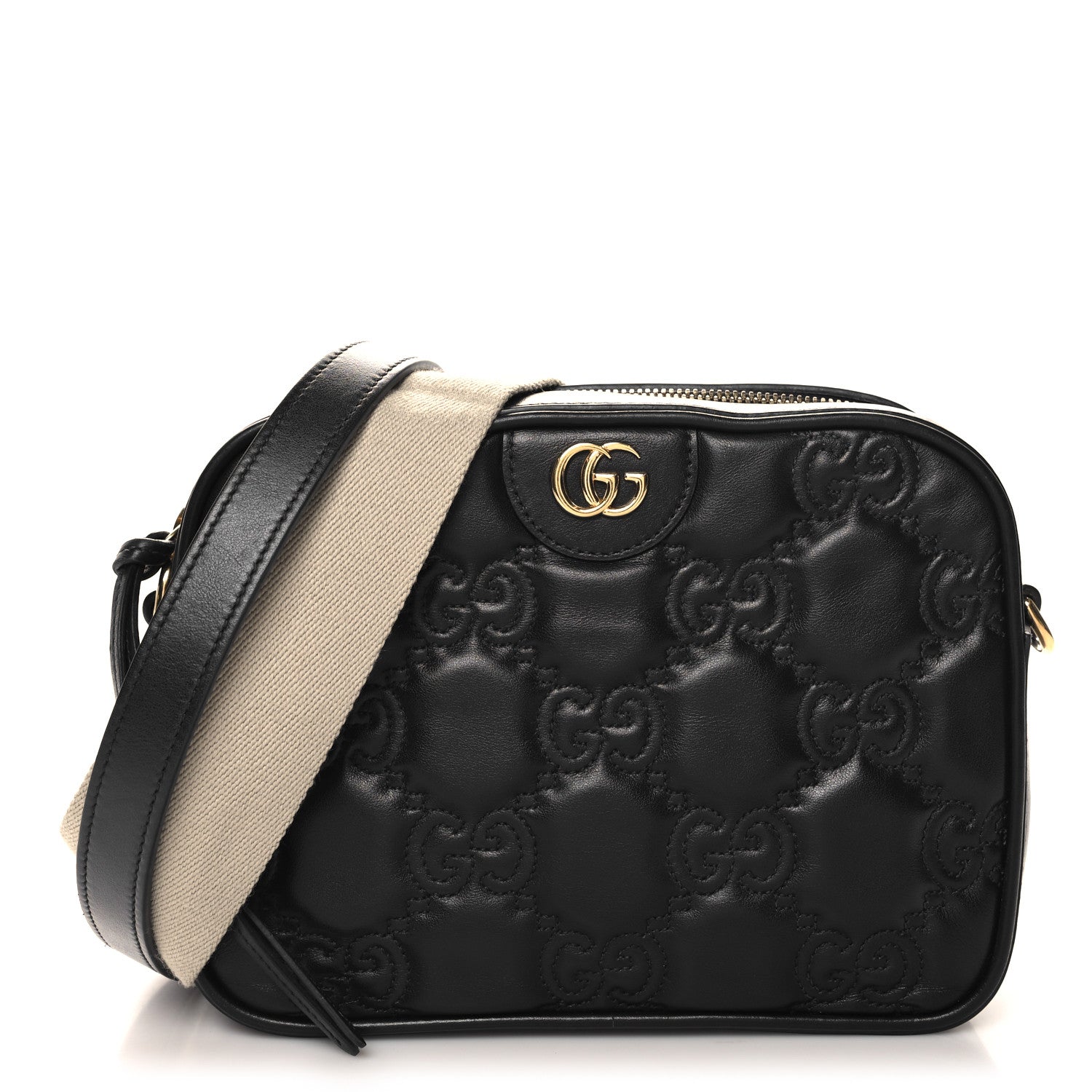 Gucci Calfskin GG Matelasse Shoulder Bag Black Natural 1 of 10
