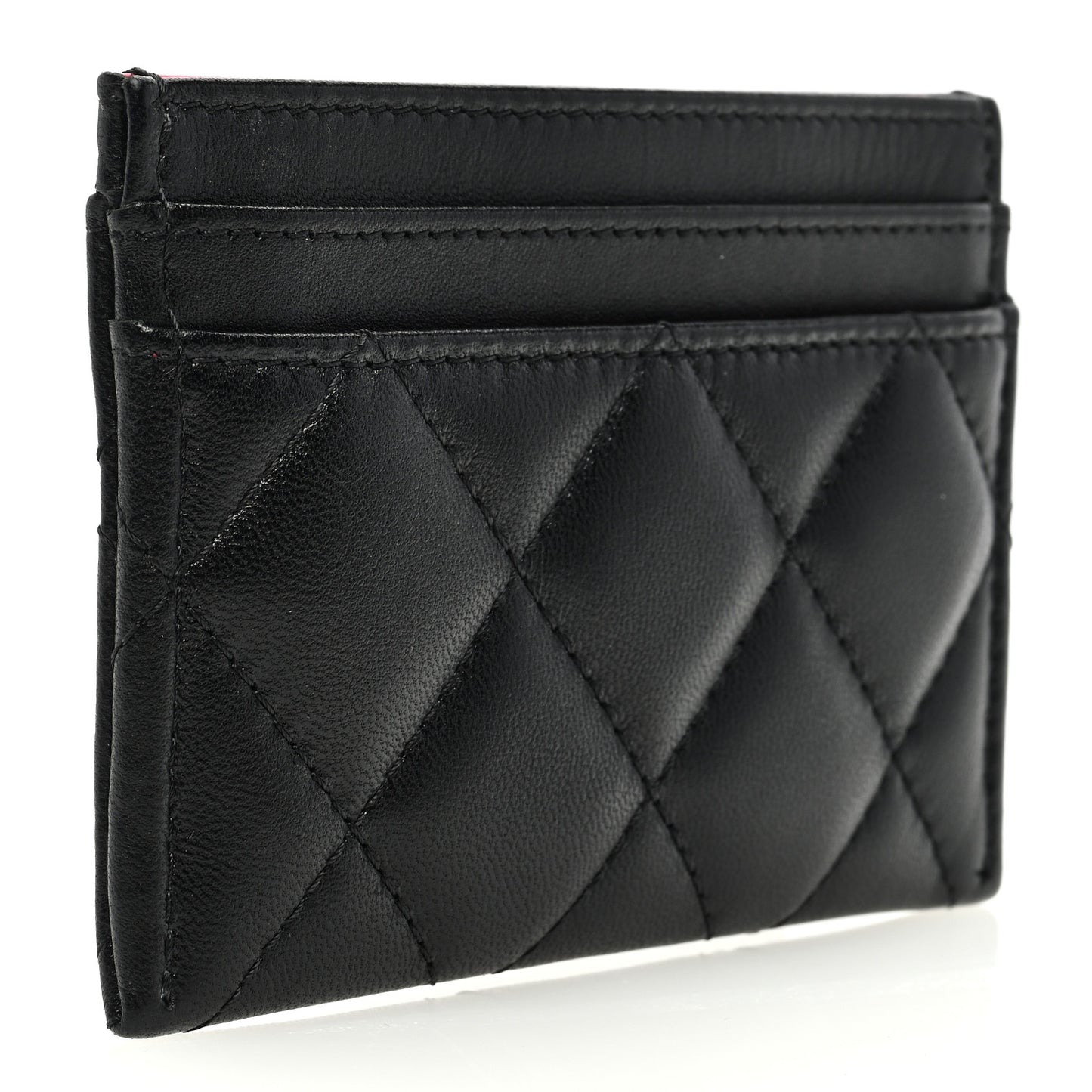 Lambskin Plexiglass Quilted Coco Love Card Holder Black