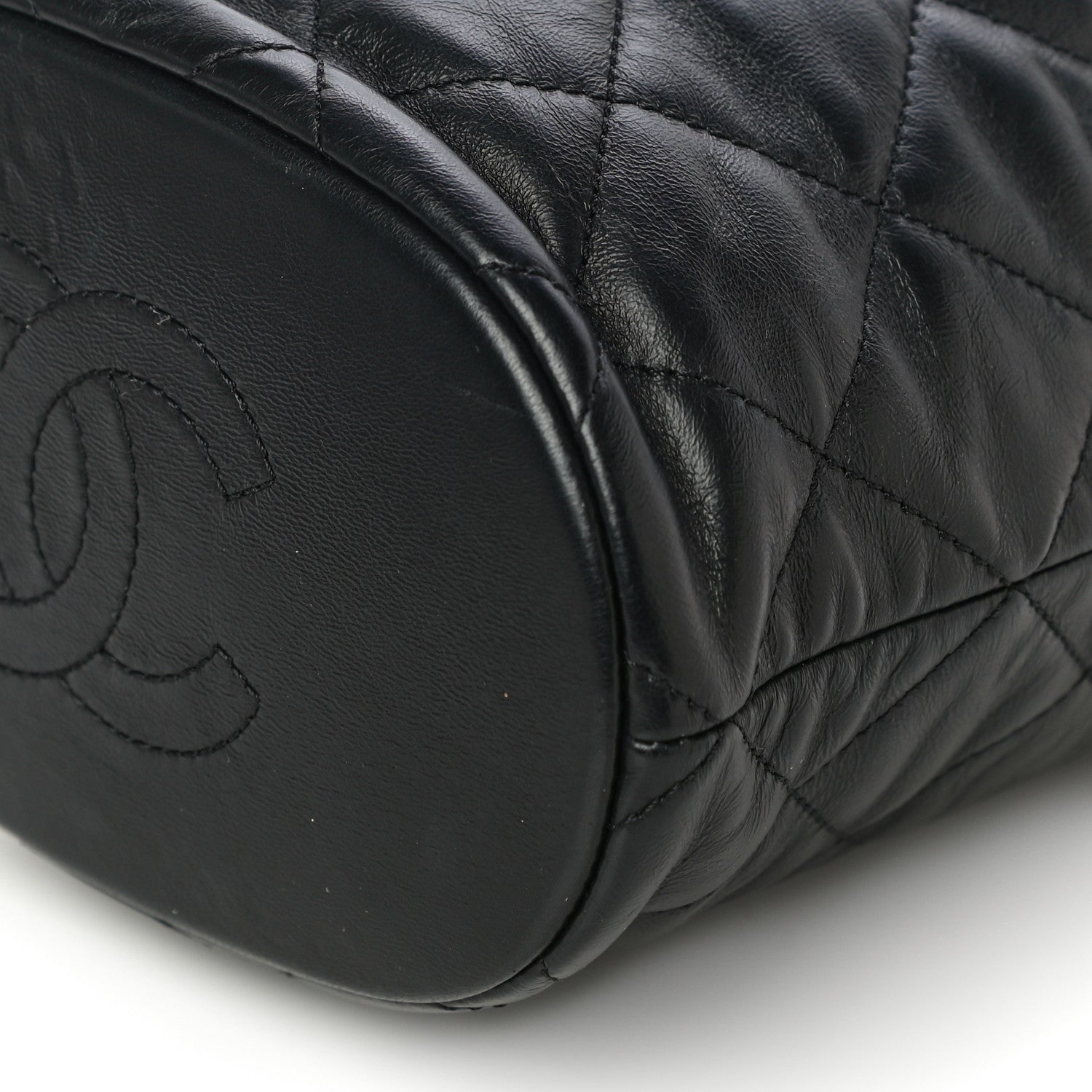 Chanel Lambskin Enamel Quilted Pending CC Bucket Drawstring Bag Black 10 of 15