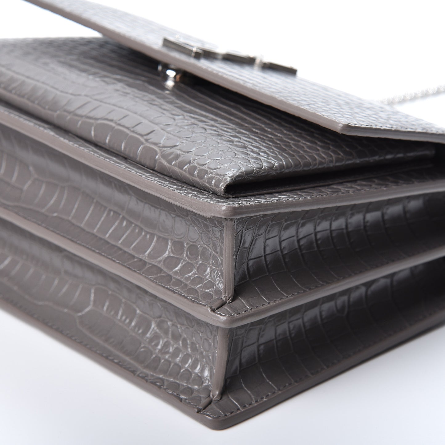 Calfskin Crocodile Embossed Medium Monogram Sunset Fog