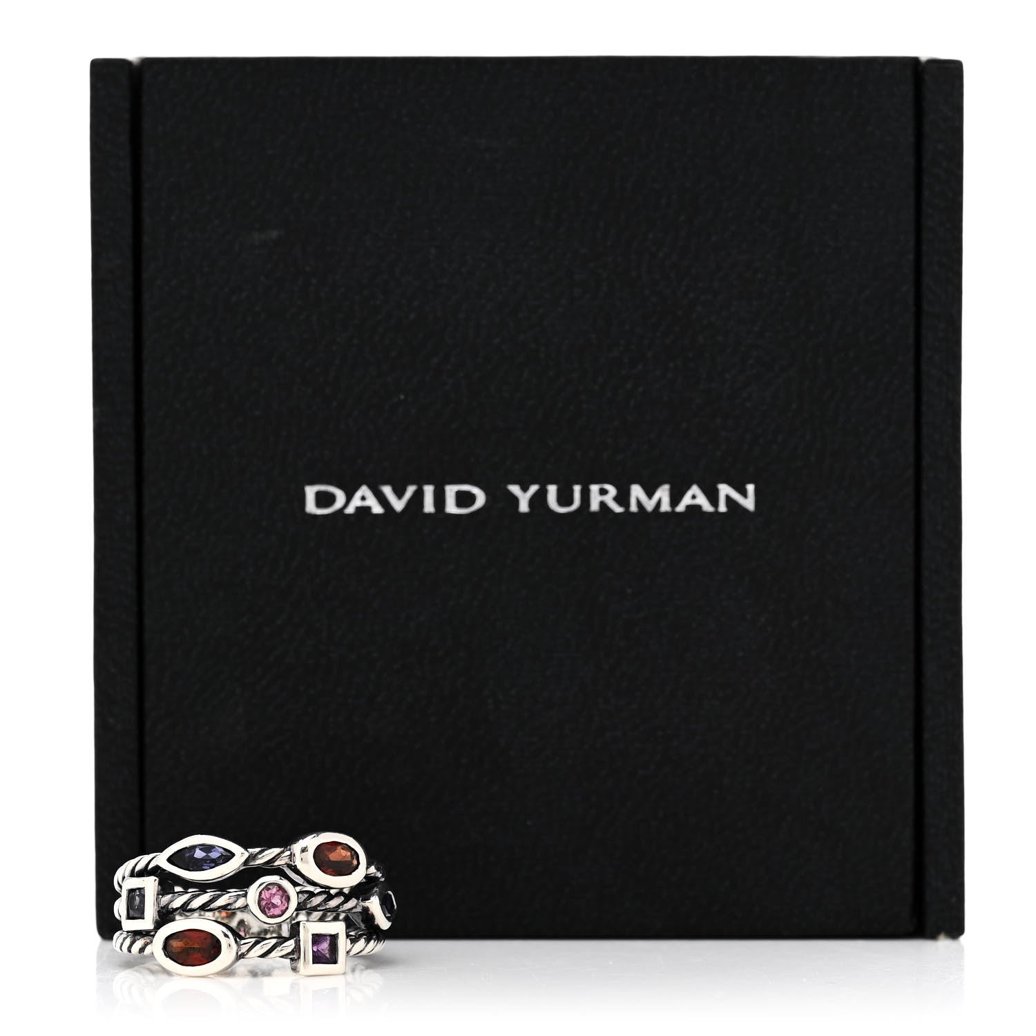David Yurman Sterling Silver Amethyst Tourmaline Garnet Iolite Confetti 3 Row Ring 54 7 5 of 5