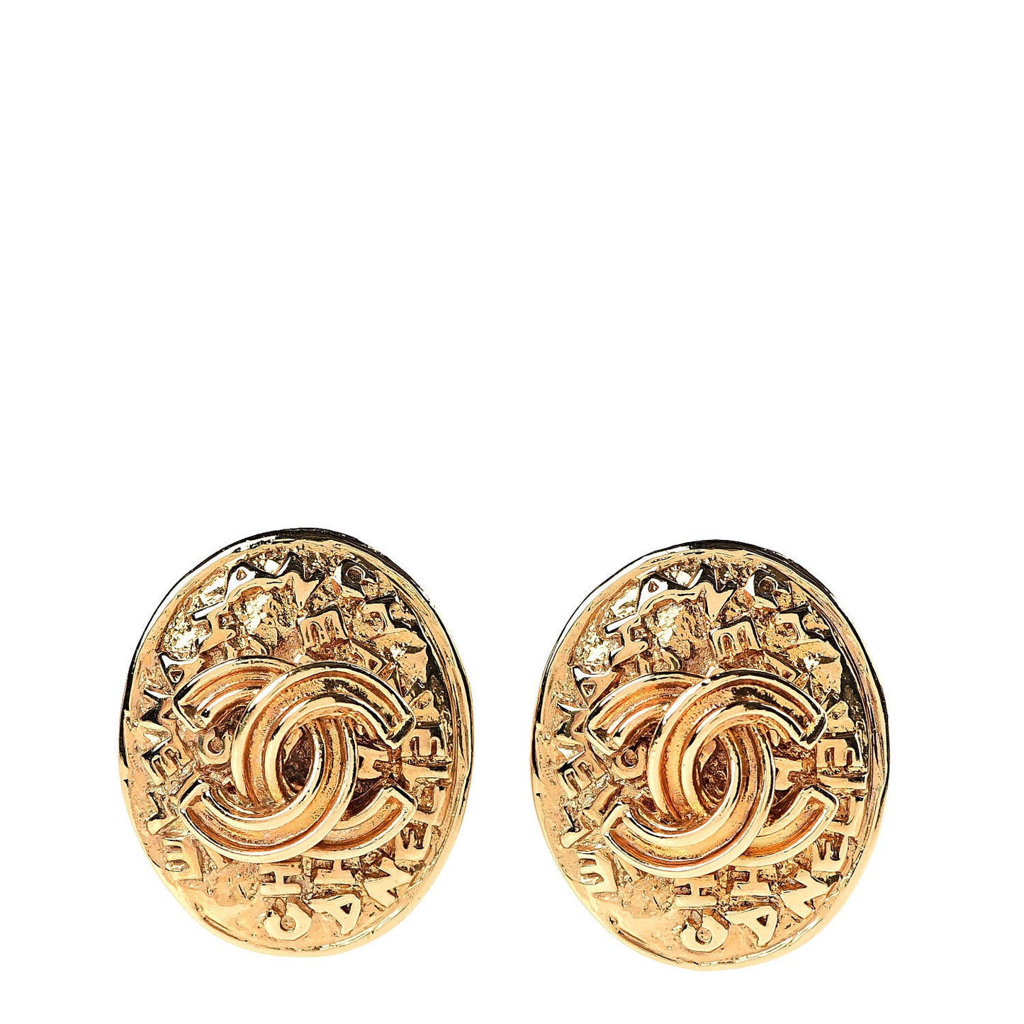 Oval CC Clip On Earrings Gold