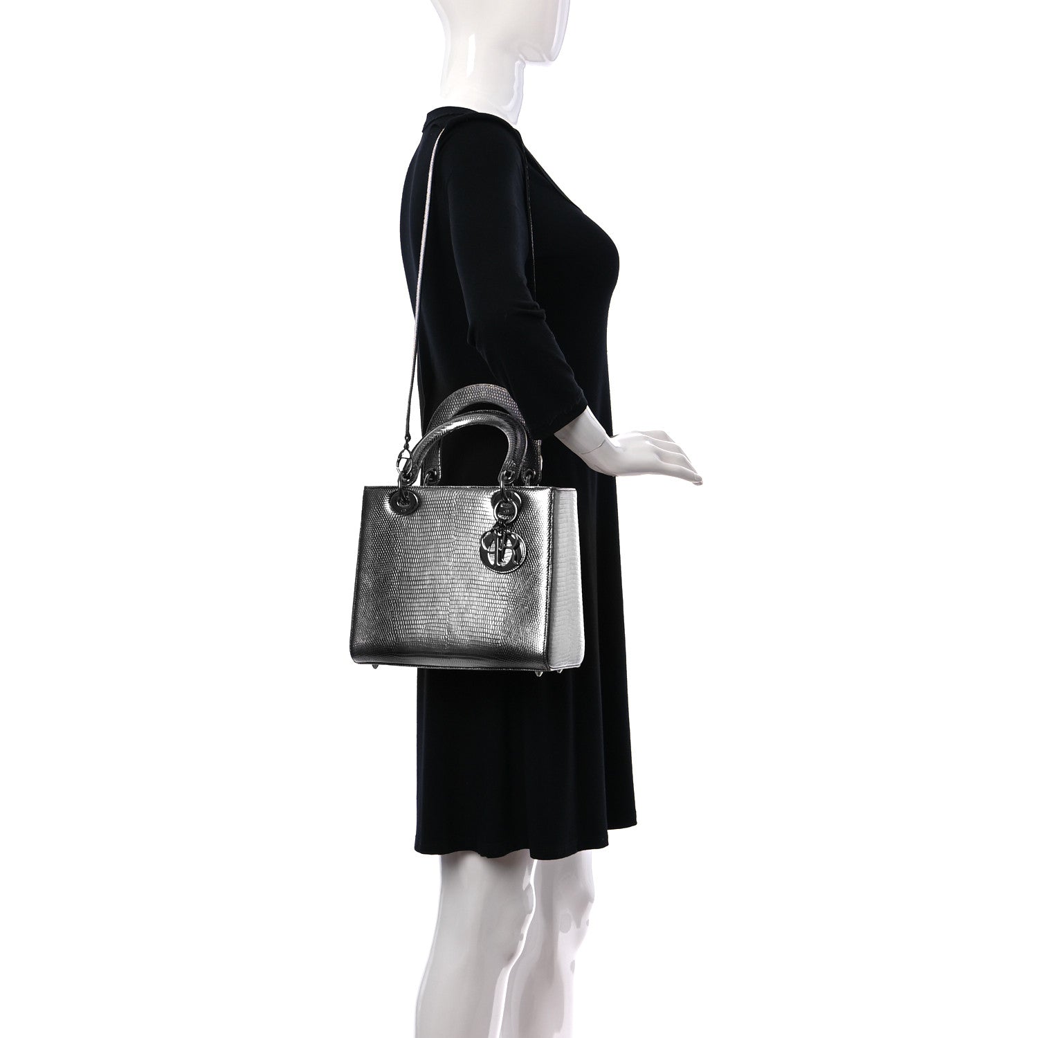 Christian Dior Metallic Lizard Medium Lady Dior Silver 2 of 12