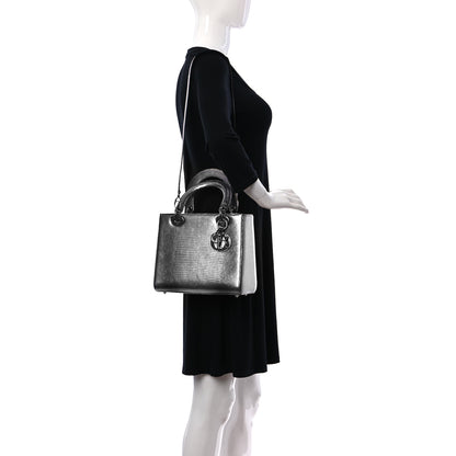 Christian Dior Metallic Lizard Medium Lady Dior Silver 2 of 12