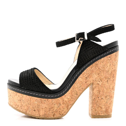 Jimmy Choo Cubed Coarse Suede Cork Naylor 135 Wedge Sandals 38 Black 1 of 9