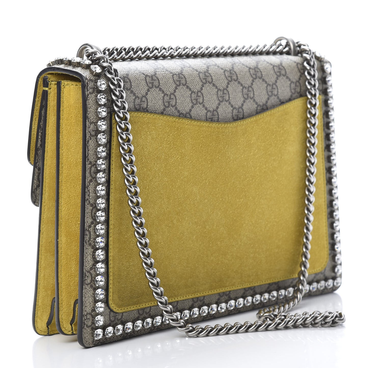 GG Supreme Monogram Crystal Bow Embroidered Medium Dionysus Shoulder Bag Yellow