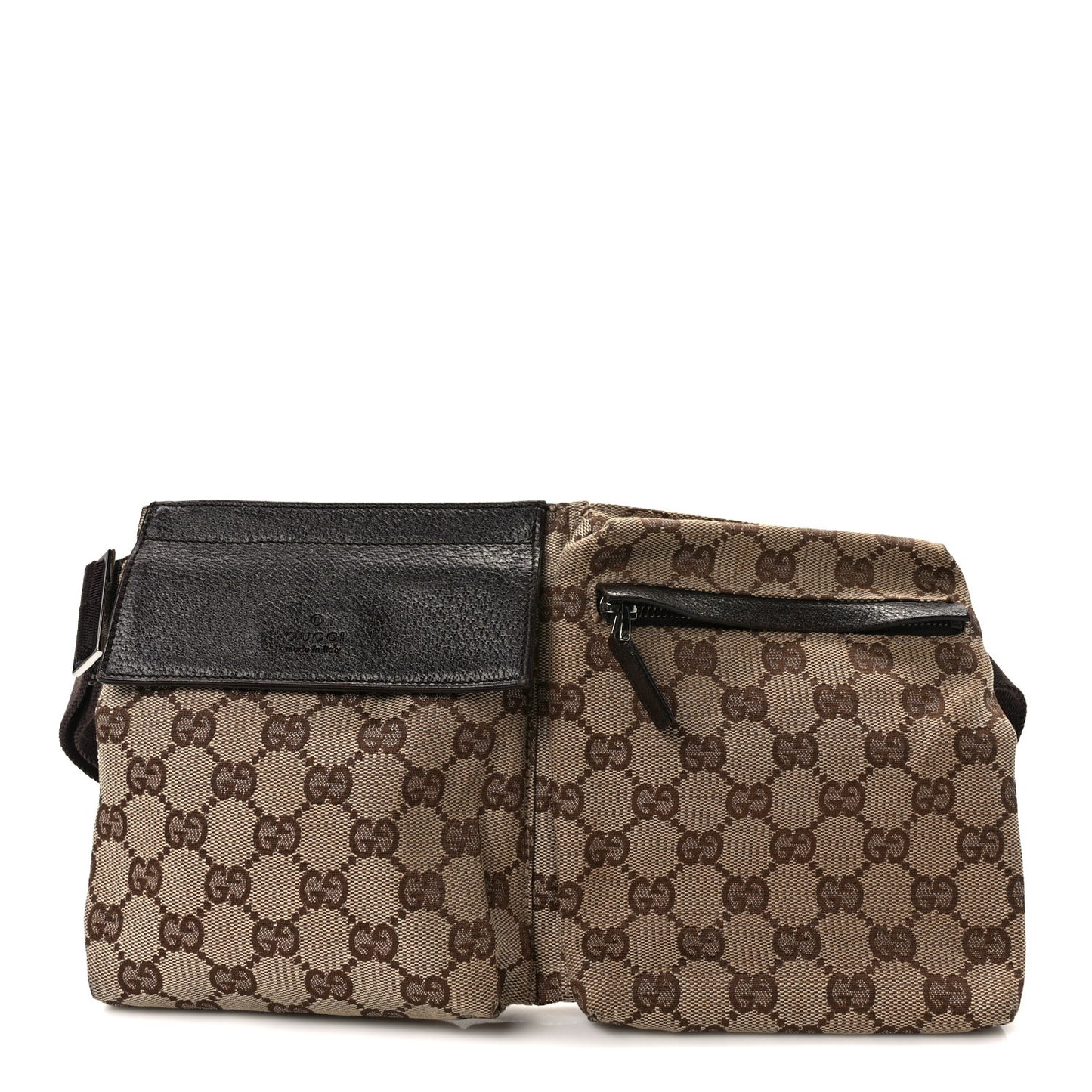GG Monogram Double Pocket Belt Bag Dark Brown