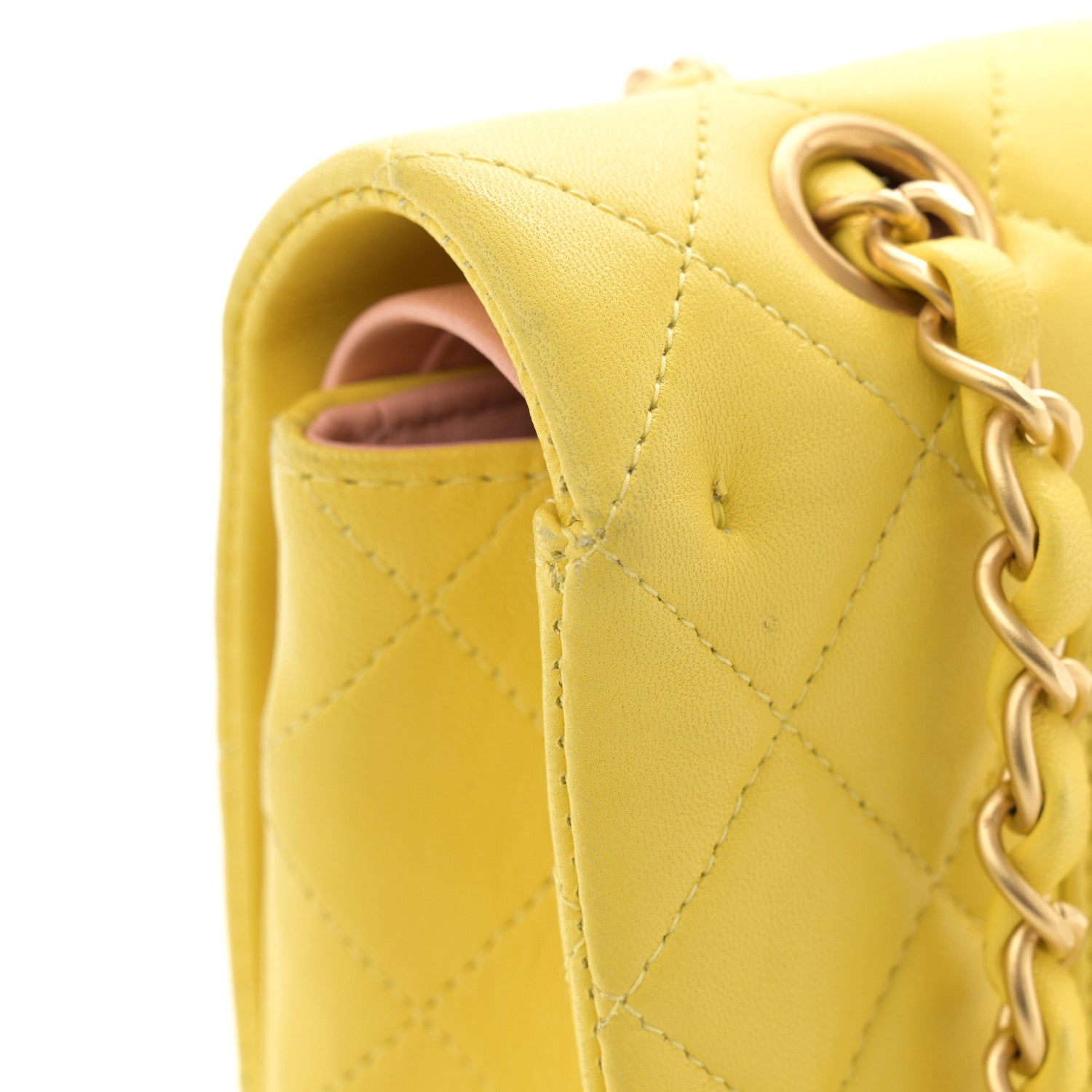 Chanel Lambskin Quilted Medium Double Flap Yellow Pink 11 of 13
