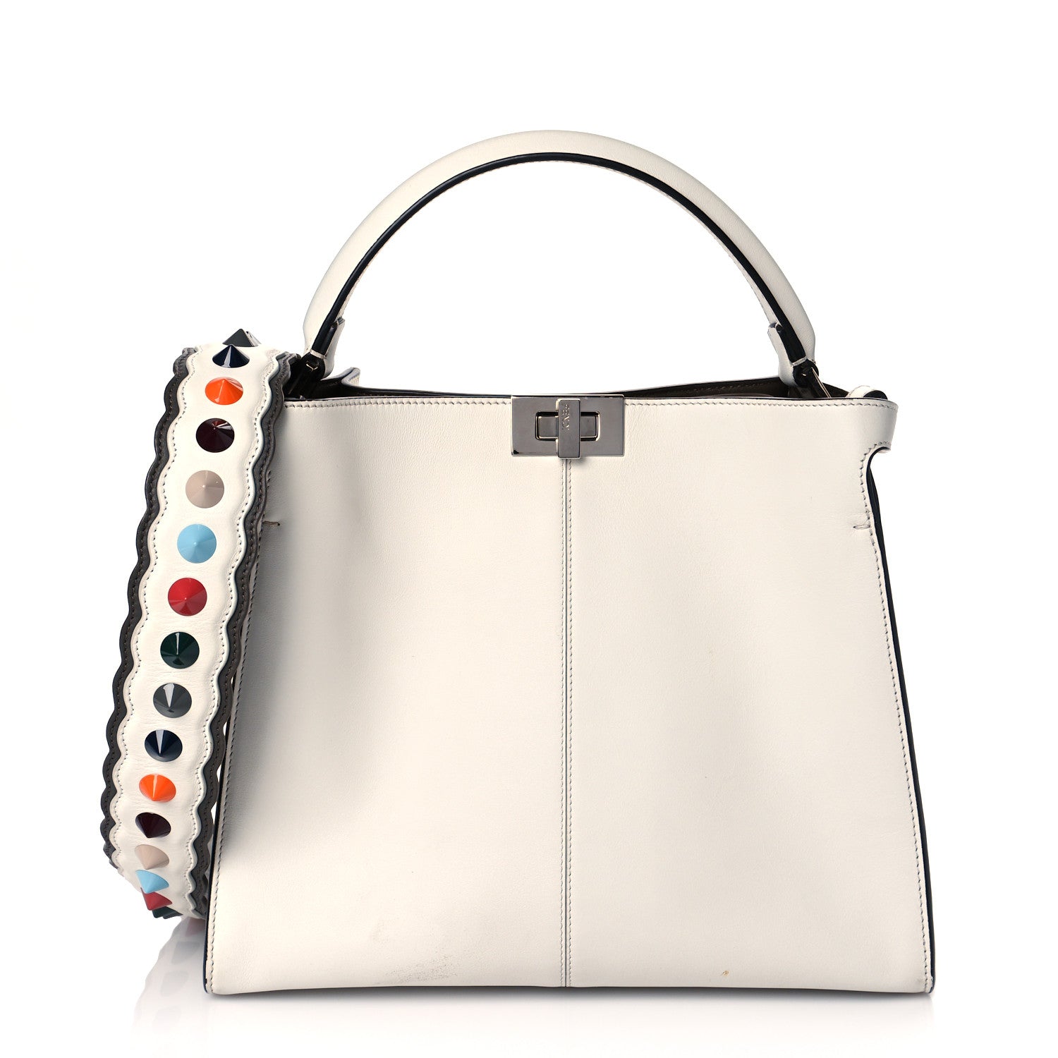 Fendi Vitello Seta Glazed Fabric FF 1974 Medium Peekaboo X-Lite White Ice Mogano Panna 1 of 18