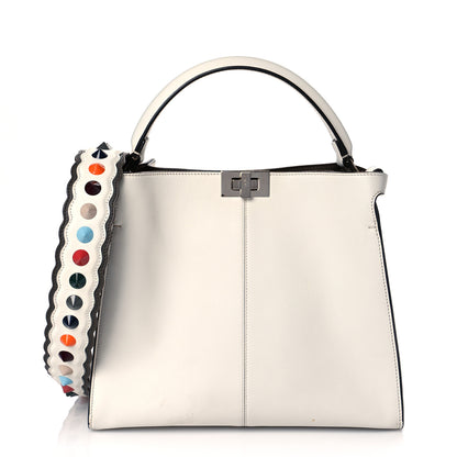 Fendi Vitello Seta Glazed Fabric FF 1974 Medium Peekaboo X-Lite White Ice Mogano Panna 1 of 18