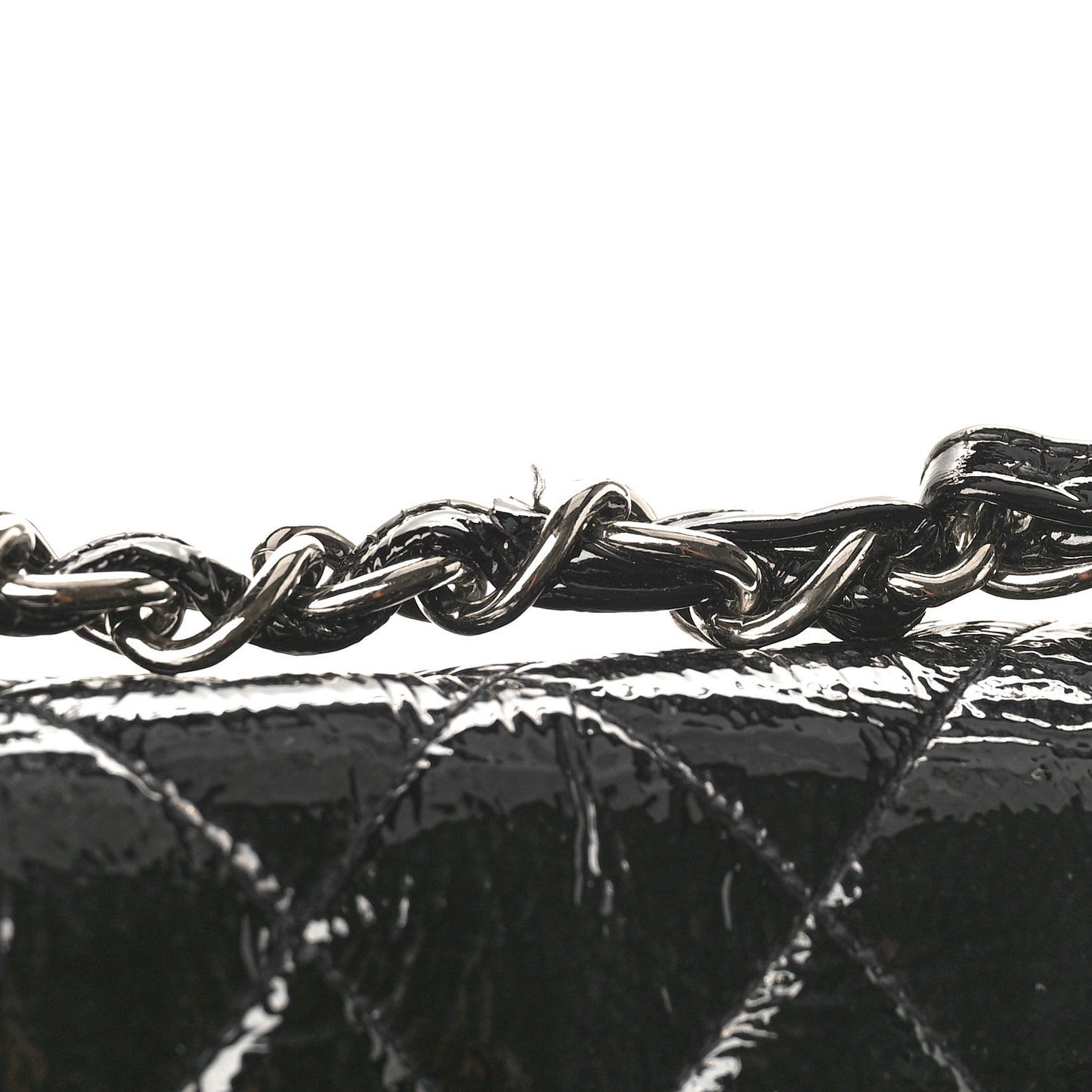 Distressed Patent Quilted Jumbo Single Flap Black