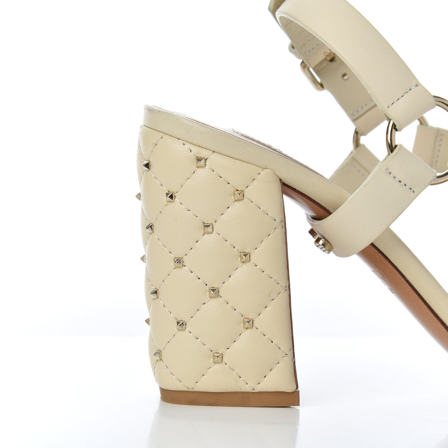 Calfskin Nappa Rockstud Spike 90mm Ankle Strap Sandals 36 Ivory