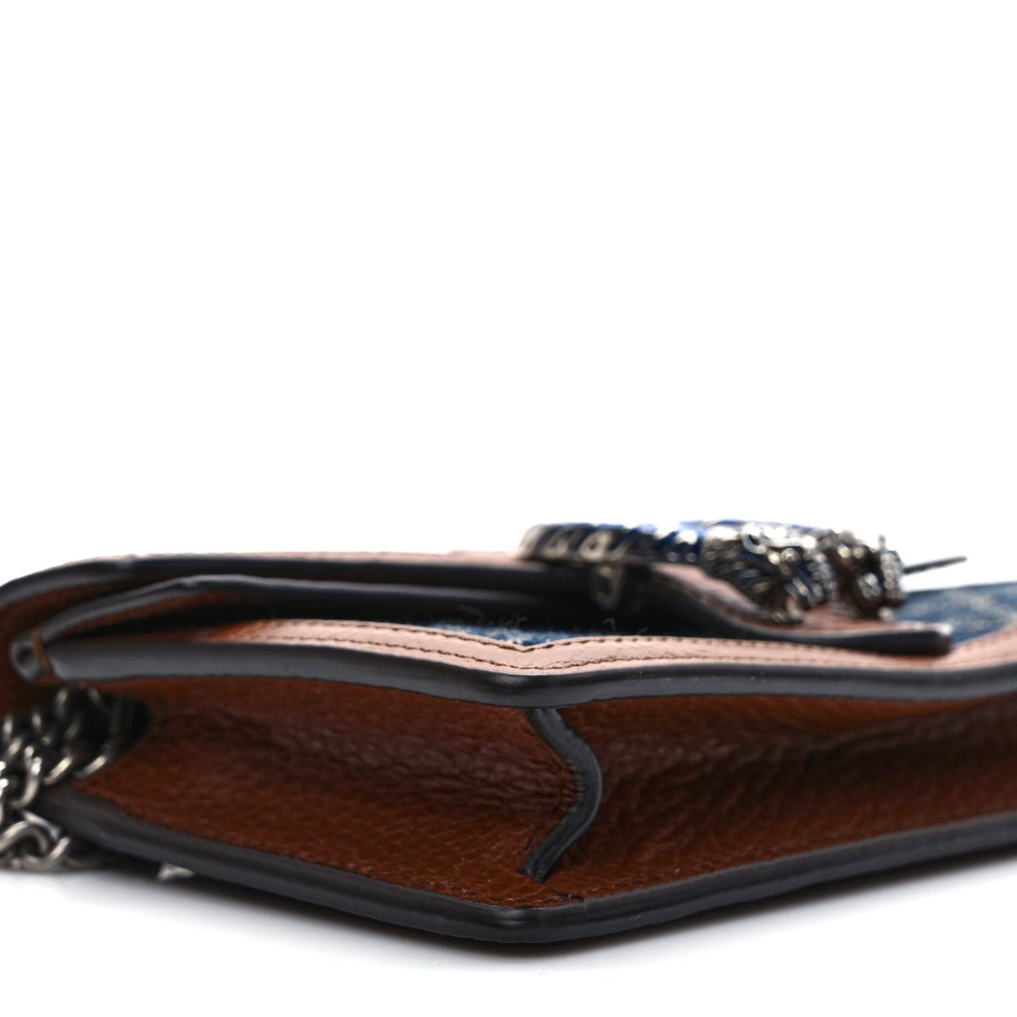 New Denim GG Monogram Dollar Calfskin Enamel Super Mini Dionysus Shoulder Bag Blue Tea Cuir Epilog Electric Blue