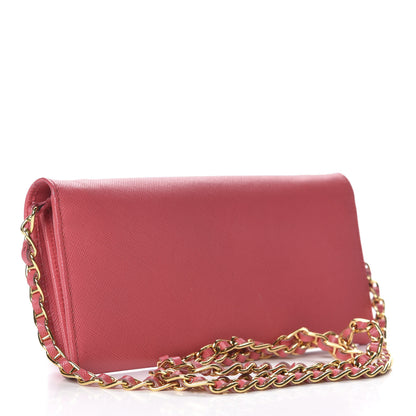 Prada Saffiano Metal Oro Chain Wallet Fragola 3 of 10