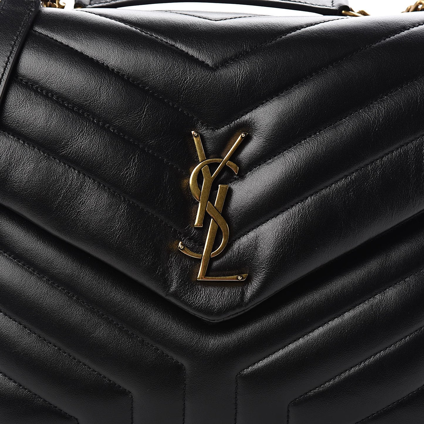 Calfskin Y Quilted Monogram Medium Loulou Chain Satchel Black