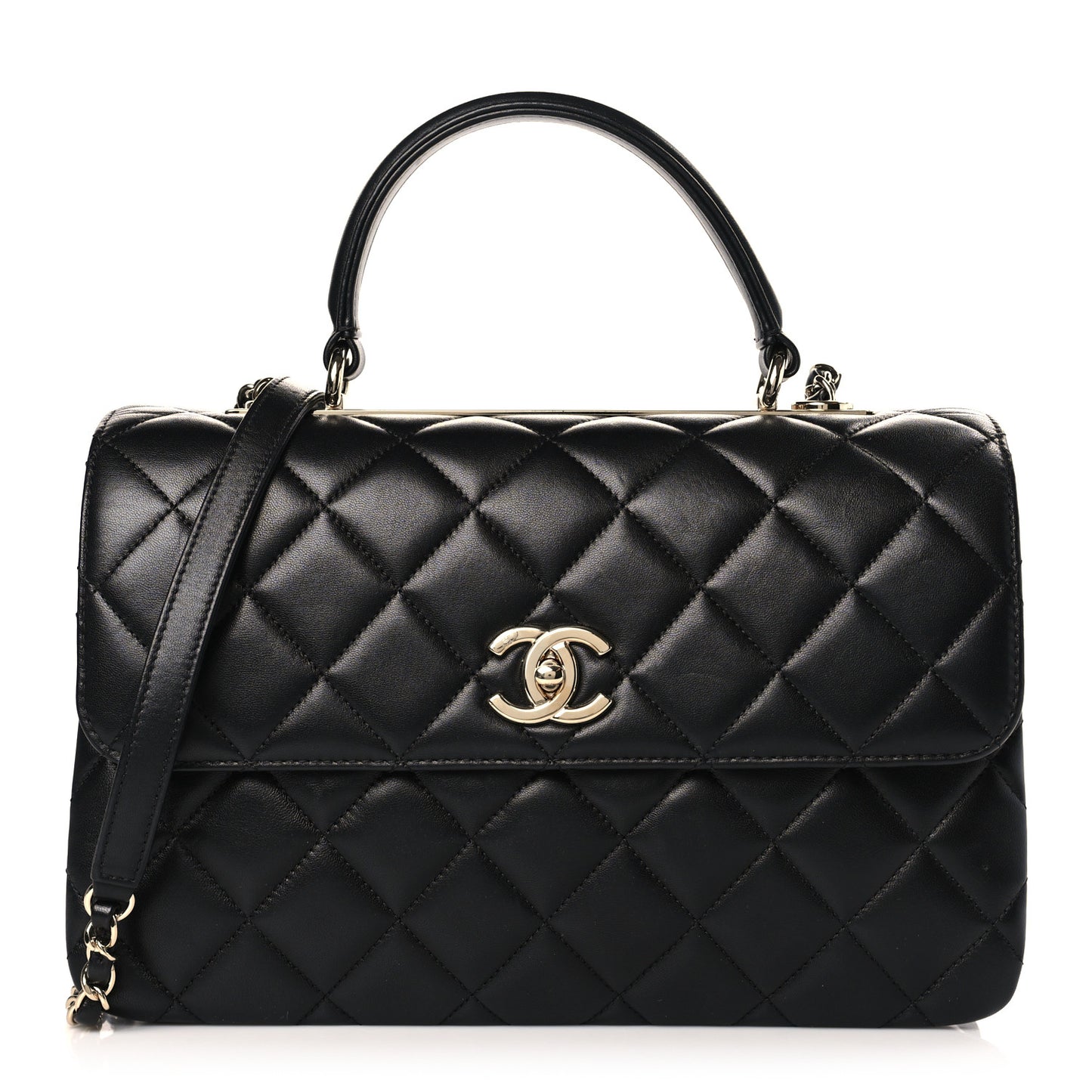 Lambskin Quilted Medium Trendy CC Flap Dual Handle Bag Black