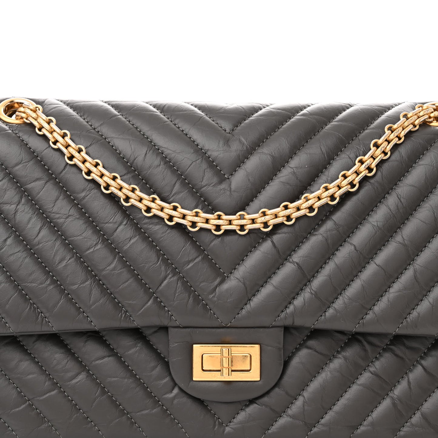 Aged Calfskin Chevron Quilted 2.55 Reissue 226 Flap Dark Grey
