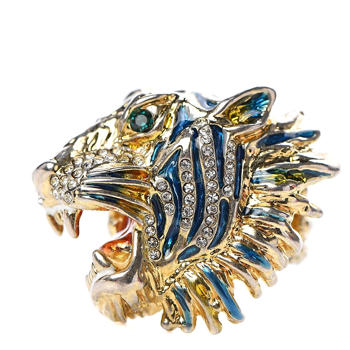 Metal Crystal Lion Head Ring M Aged Gold Multicolor