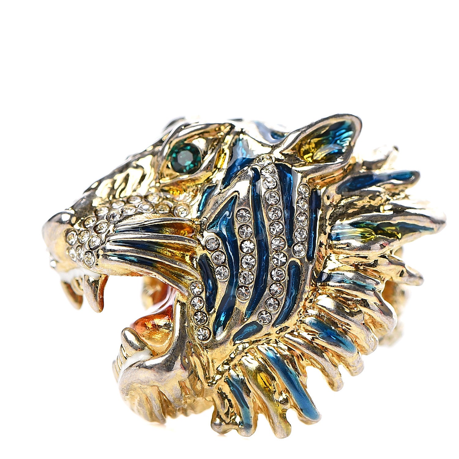 Gucci Metal Crystal Lion Head Ring M Aged Gold Multicolor 1 of 5