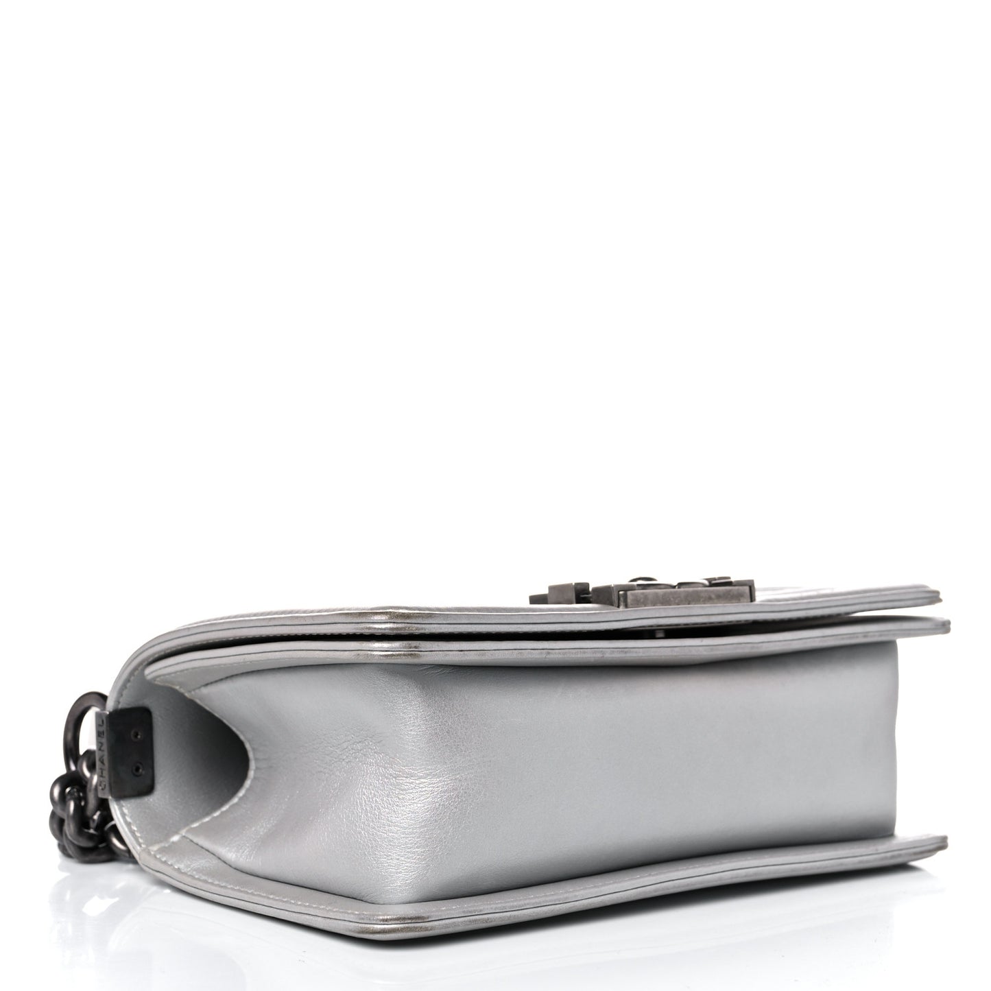 Metallic Calfskin Quilted Small Boy Flap Silver