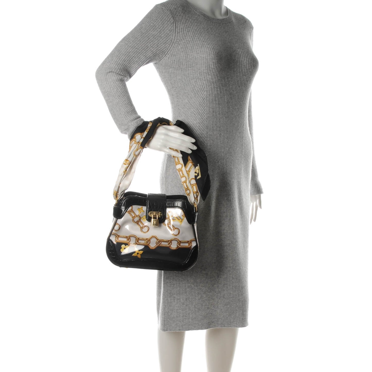 Alligator Monogram Charms Linda Scarf Bag Black