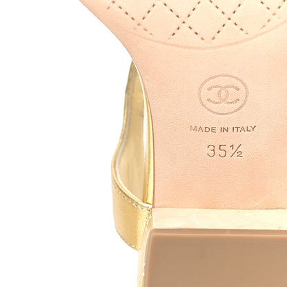 Chanel Laminated Lambskin Quilted CC Pearl Thong Sandals 35.5 Gold 6 of 8